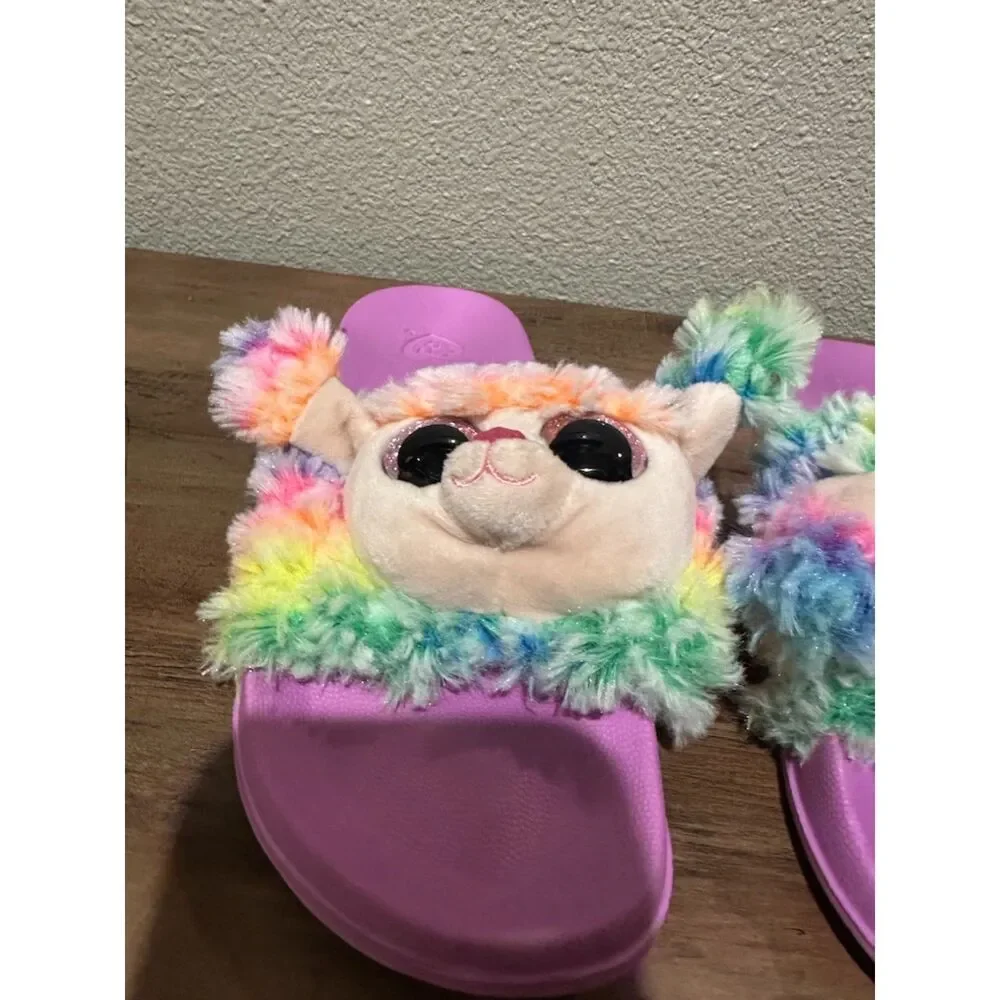 TY Beanie Boo Rainbow Plush Slide Sandals Slippers Girls Size 4-6 (EU 37) Pink